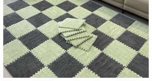 10 Stück Ineinander Greifende Bodenmatten, 12 X 12 Zoll Große Bodenmatte Aus Plüschpuzzleschaumstoff, Flauschige Flächenteppiche, Quadratische Schaumstofffliesen(Light Green+Gray) von NMVAWIPT