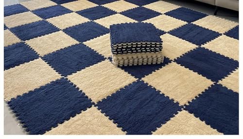 10 Stück Ineinander Greifende Bodenmatten, 12 X 12 Zoll Große Bodenmatte Aus Plüschpuzzleschaumstoff, Flauschige Flächenteppiche, Quadratische Schaumstofffliesen(Navy Blue+Apricot) von NMVAWIPT