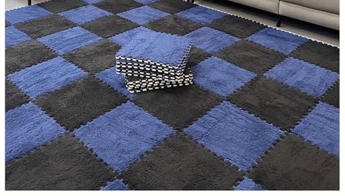 10 Stück Ineinander Greifende Bodenmatten, 12 X 12 Zoll Große Bodenmatte Aus Plüschpuzzleschaumstoff, Flauschige Flächenteppiche, Quadratische Schaumstofffliesen(Navy Blue+Black) von NMVAWIPT