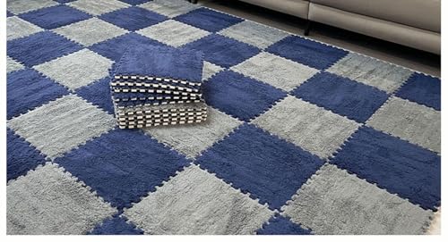 10 Stück Ineinander Greifende Bodenmatten, 12 X 12 Zoll Große Bodenmatte Aus Plüschpuzzleschaumstoff, Flauschige Flächenteppiche, Quadratische Schaumstofffliesen(Navy Blue+Gray) von NMVAWIPT