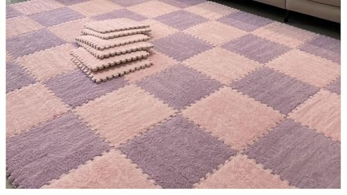 10 Stück Ineinander Greifende Bodenmatten, 12 X 12 Zoll Große Bodenmatte Aus Plüschpuzzleschaumstoff, Flauschige Flächenteppiche, Quadratische Schaumstofffliesen(Purple+Pink) von NMVAWIPT