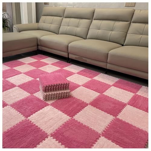 10 Stück Ineinander Greifende Bodenmatten, 12 X 12 Zoll Große Bodenmatte Aus Plüschpuzzleschaumstoff, Flauschige Flächenteppiche, Quadratische Schaumstofffliesen(Rose Red+Pink) von NMVAWIPT