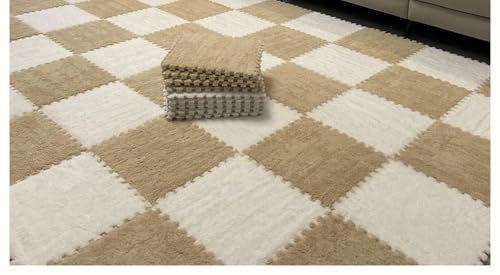 10 Stück Ineinander Greifende Bodenmatten, 12 X 12 Zoll Große Bodenmatte Aus Plüschpuzzleschaumstoff, Flauschige Flächenteppiche, Quadratische Schaumstofffliesen(White+Apricot) von NMVAWIPT