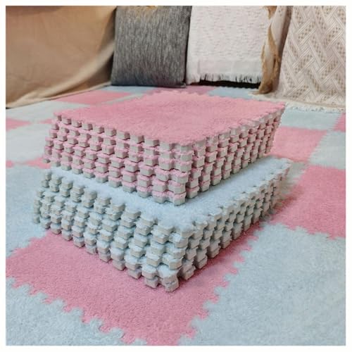 10 Stück Ineinander Greifende Teppichfliesen, 12 X 12 Zoll Große Plüsch-Puzzlematten for Den Boden, Weiche, Flauschige Schaumstoff-Bodenmatte, Schützende Bodenfliesen(Blue+Pink) von NMVAWIPT