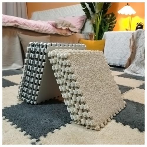 10 Stück Ineinander Greifende Teppichfliesen, 12 X 12 Zoll Große Plüsch-Puzzlematten for Den Boden, Weiche, Flauschige Schaumstoff-Bodenmatte, Schützende Bodenfliesen(Gray+Light Brown) von NMVAWIPT