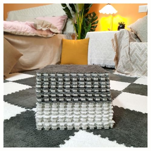 10 Stück Ineinander Greifende Teppichfliesen, 12 X 12 Zoll Große Plüsch-Puzzlematten for Den Boden, Weiche, Flauschige Schaumstoff-Bodenmatte, Schützende Bodenfliesen(Gray+White) von NMVAWIPT