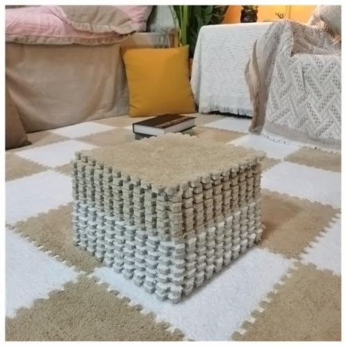 10 Stück Ineinander Greifende Teppichfliesen, 12 X 12 Zoll Große Plüsch-Puzzlematten for Den Boden, Weiche, Flauschige Schaumstoff-Bodenmatte, Schützende Bodenfliesen(Light Brown+White) von NMVAWIPT