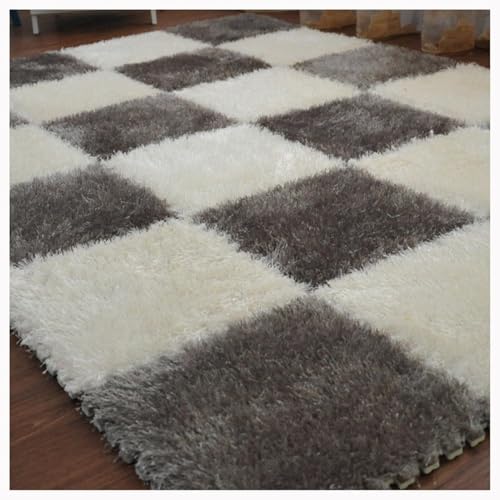 10 Stück Plüsch-Bodenmatten Aus Rutschfestem Schaumstoff, 24 X 24 Zoll Große, Quadratische Ineinandergreifende Teppichfliesen, Dicke 0,4 Zoll Puzzlematten(Gray+White) von NMVAWIPT