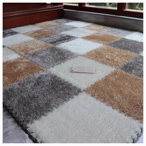 10 Stück Plüsch-Bodenmatten Aus Rutschfestem Schaumstoff, 24 X 24 Zoll Große, Quadratische Ineinandergreifende Teppichfliesen, Dicke 0,4 Zoll Puzzlematten(White+Light Brown+Gray) von NMVAWIPT