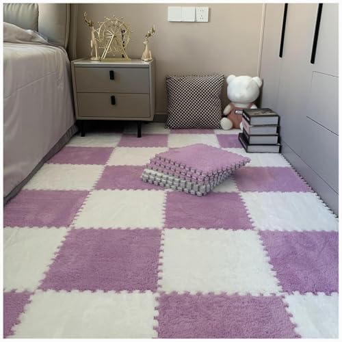 10 Stück Plüsch-Puzzle-Bodenmatten Aus Eva-Schaum, 24 X 24 Zoll Flauschige Ineinandergreifende Schaumstoff-Teppichfliesen, Dicke, rutschfeste Trainingsmatte(Light Purple+White) von NMVAWIPT