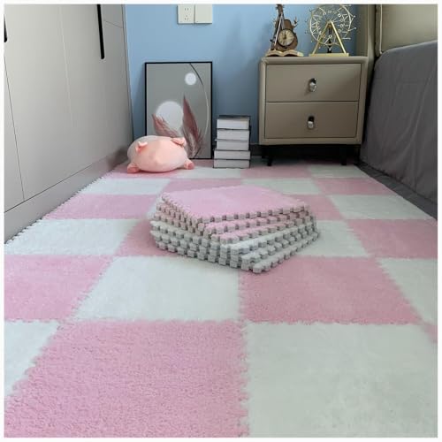 10 Stück Plüsch-Puzzle-Bodenmatten Aus Eva-Schaum, 24 X 24 Zoll Flauschige Ineinandergreifende Schaumstoff-Teppichfliesen, Dicke, rutschfeste Trainingsmatte(Pink+White) von NMVAWIPT