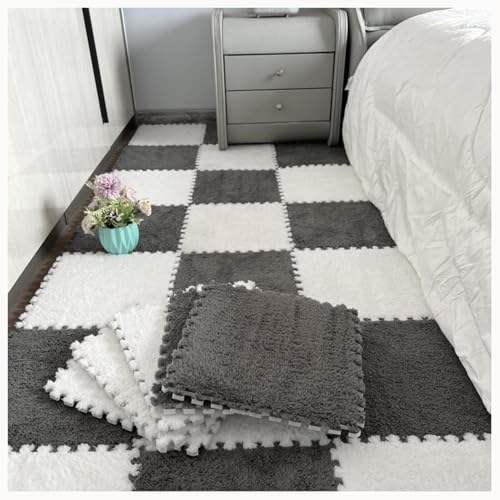 10 Stück Plüsch-Puzzle-Teppichmatte Aus Waschbarem Schaumstoff, 24 X 24 Zoll Dicke, Quadratische, Ineinandergreifende Schaumstoff-Teppichfliesen(Gray+White) von NMVAWIPT