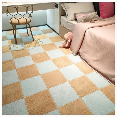 10 Stück Puzzlematten Mit Rutschfester Unterseite for Den Boden, 60 X 60 X 1 cm, Flauschiger, Zotteliger Puzzle-Schutz Aus Ineinandergreifenden Schaumstofffliesen(Blue+Apricot) von NMVAWIPT