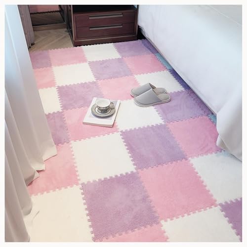 10 Stück Puzzlematten Mit Rutschfester Unterseite for Den Boden, 60 X 60 X 1 cm, Flauschiger, Zotteliger Puzzle-Schutz Aus Ineinandergreifenden Schaumstofffliesen(White+Pink+Purple) von NMVAWIPT