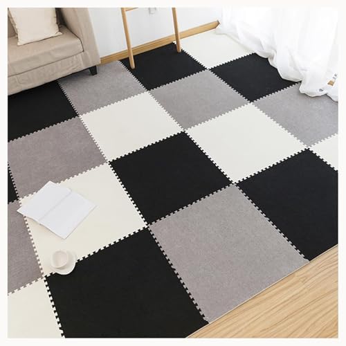 10 Stück Quadratische Plüsch-Puzzle-Schaumstoff-Bodenmatten for Wohnzimmer, 24 X 24 Zoll, Teppich-Puzzlematten for Den Boden, Dick 0,4 Zoll(Black+Gray+White) von NMVAWIPT