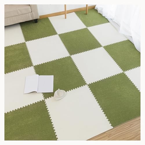 10 Stück Quadratische Plüsch-Puzzle-Schaumstoff-Bodenmatten for Wohnzimmer, 24 X 24 Zoll, Teppich-Puzzlematten for Den Boden, Dick 0,4 Zoll(Green+White) von NMVAWIPT
