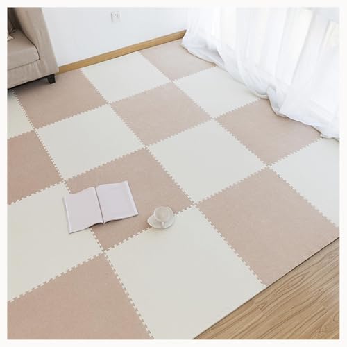 10 Stück Quadratische Plüsch-Puzzle-Schaumstoff-Bodenmatten for Wohnzimmer, 24 X 24 Zoll, Teppich-Puzzlematten for Den Boden, Dick 0,4 Zoll(Khaki+White) von NMVAWIPT