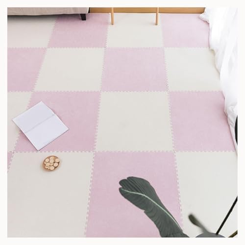 10 Stück Quadratische Plüsch-Puzzle-Schaumstoff-Bodenmatten for Wohnzimmer, 24 X 24 Zoll, Teppich-Puzzlematten for Den Boden, Dick 0,4 Zoll(Pink+White) von NMVAWIPT