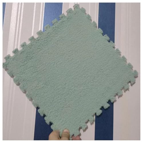 10 Stück Schneidbare Bodenfliesen Aus Plüschschaum, 30 X 30 X 1 cm, Dicke Puzzleteppiche, Quadratische Ineinander Greifende Bodenmatten(Light Green) von NMVAWIPT