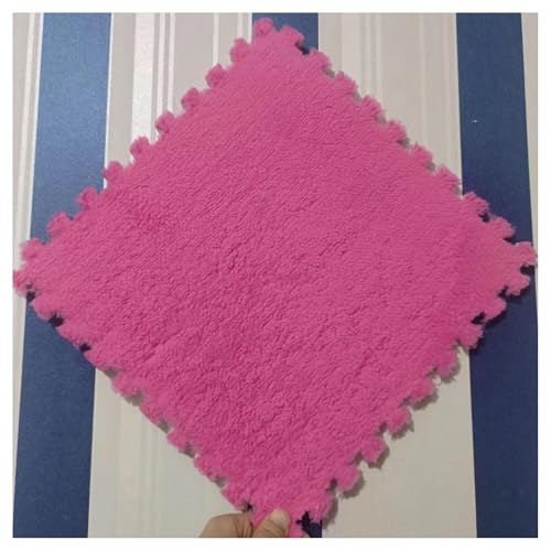 10 Stück Schneidbare Bodenfliesen Aus Plüschschaum, 30 X 30 X 1 cm, Dicke Puzzleteppiche, Quadratische Ineinander Greifende Bodenmatten(Rose Red) von NMVAWIPT