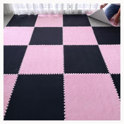 10 Stück Weiche, rutschfeste Eva-Spielmatten Mit Bordüre, 60 X 60 X 1 cm, Große, Ineinandergreifende Plüsch-Schaumstoff-Bodenmatten, Flauschige Teppich-Puzzlematten(Black+Pink) von NMVAWIPT