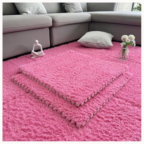10 Stück Zottelige Ineinander Greifende Schaumstoff-Teppichfliesen, 24 X 24 Zoll, Dick, 0,4 Zoll, Rutschfester Eva-Schaum, Puzzle-Spielmatte, Fliesen, Teppich(Rose Red) von NMVAWIPT