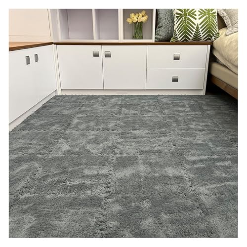 10-teilige Ineinander Greifende Puzzle-Bodenmatte Aus Plüschschaum Mit Rand, Flauschiger Puzzle-Teppich, Quadratisch, 30,5 X 30,5 cm, Flauschige Spielmatte(Gray) von NMVAWIPT