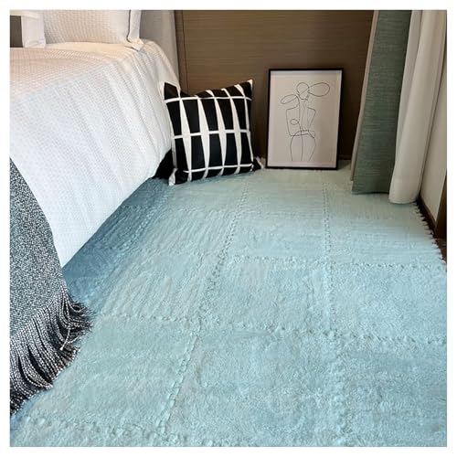 10-teilige Ineinander Greifende Puzzle-Bodenmatte Aus Plüschschaum Mit Rand, Flauschiger Puzzle-Teppich, Quadratisch, 30,5 X 30,5 cm, Flauschige Spielmatte(Light Blue) von NMVAWIPT