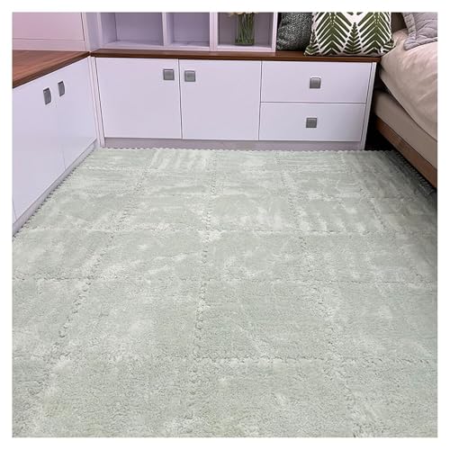 10-teilige Ineinander Greifende Puzzle-Bodenmatte Aus Plüschschaum Mit Rand, Flauschiger Puzzle-Teppich, Quadratisch, 30,5 X 30,5 cm, Flauschige Spielmatte(Light Green) von NMVAWIPT