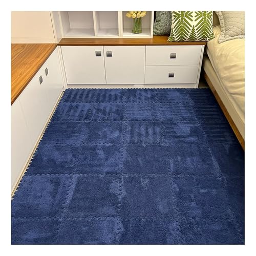 10-teilige Ineinander Greifende Puzzle-Bodenmatte Aus Plüschschaum Mit Rand, Flauschiger Puzzle-Teppich, Quadratisch, 30,5 X 30,5 cm, Flauschige Spielmatte(Navy Blue) von NMVAWIPT