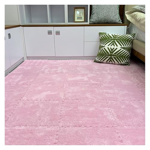 10-teilige Ineinander Greifende Puzzle-Bodenmatte Aus Plüschschaum Mit Rand, Flauschiger Puzzle-Teppich, Quadratisch, 30,5 X 30,5 cm, Flauschige Spielmatte(Pink) von NMVAWIPT