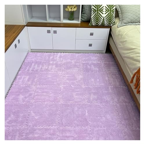 10-teilige Ineinander Greifende Puzzle-Bodenmatte Aus Plüschschaum Mit Rand, Flauschiger Puzzle-Teppich, Quadratisch, 30,5 X 30,5 cm, Flauschige Spielmatte(Purple) von NMVAWIPT