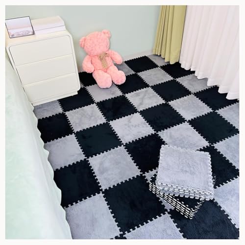 10-teiliges Puzzle-Spielteppich-Set for Den Boden, Flauschige Bodenmatte Aus Plüschschaum Mit Rand, 61 X 61 cm, Große Ineinander Greifende Teppichfliesen, Dick 1 cm(Gray+Black) von NMVAWIPT
