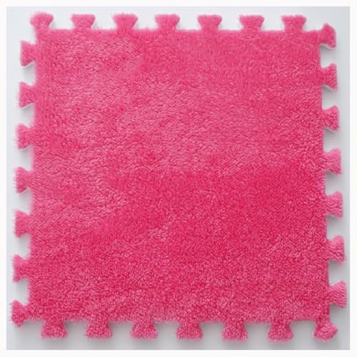 100 Stück Ineinander Greifende Plüsch-Teppichfliesen Aus Schaumstoff, Dicker 0,4-Zoll-Puzzle-Teppich, Flauschige rutschfeste Puzzle-Bodenfliesen Aus Eva-Schaum(Rose Red) von NMVAWIPT