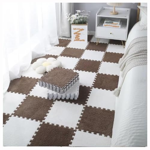 100-teiliger Puzzle-Teppich Mit Ineinander Greifenden Teppichquadraten, Bodenmatte Aus Weichem, Flauschigem Schaumstoff Mit Puzzle-Fliesen(Dark Brown+White) von NMVAWIPT