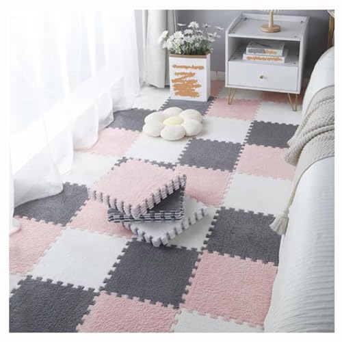 100-teiliger Puzzle-Teppich Mit Ineinander Greifenden Teppichquadraten, Bodenmatte Aus Weichem, Flauschigem Schaumstoff Mit Puzzle-Fliesen(Gray+Light Pink+White) von NMVAWIPT