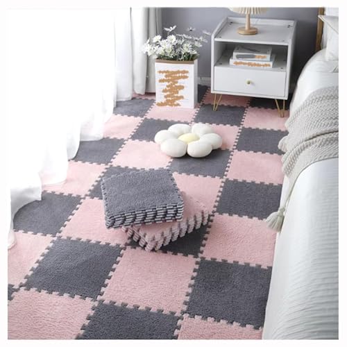 100-teiliger Puzzle-Teppich Mit Ineinander Greifenden Teppichquadraten, Bodenmatte Aus Weichem, Flauschigem Schaumstoff Mit Puzzle-Fliesen(Light Pink+Gray) von NMVAWIPT