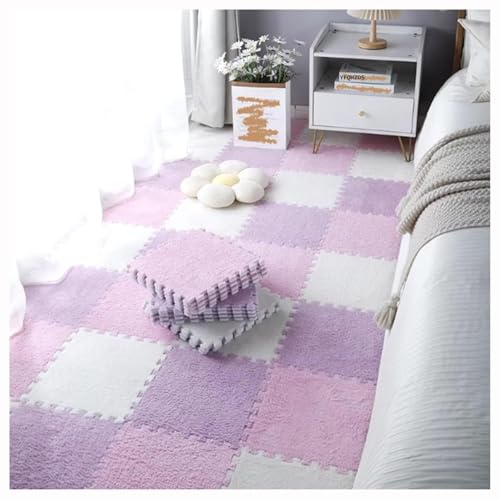 100-teiliger Puzzle-Teppich Mit Ineinander Greifenden Teppichquadraten, Bodenmatte Aus Weichem, Flauschigem Schaumstoff Mit Puzzle-Fliesen(Purple+Pink+White) von NMVAWIPT