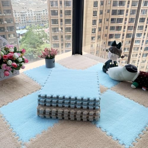12 Stück/11,52 Quadratfuß Ineinander Greifende Puzzle-Bodenmatte Aus Schaumstoff, 12 X 12 X 0,4 Zoll Dicke Spielmatte Aus Plüschschaumstoff-Bodenfliesen(Apricot+Light Blue,0.6cm) von NMVAWIPT