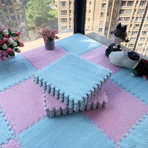 12 Stück/11,52 Quadratfuß Ineinander Greifende Puzzle-Bodenmatte Aus Schaumstoff, 12 X 12 X 0,4 Zoll Dicke Spielmatte Aus Plüschschaumstoff-Bodenfliesen(Light Blue+pink,0.6cm) von NMVAWIPT