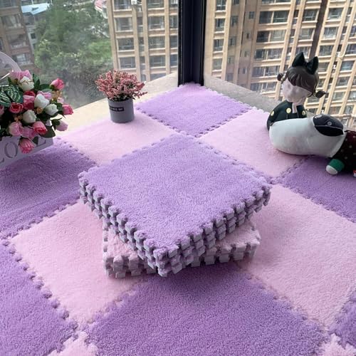 12 Stück/11,52 Quadratfuß Ineinander Greifende Puzzle-Bodenmatte Aus Schaumstoff, 12 X 12 X 0,4 Zoll Dicke Spielmatte Aus Plüschschaumstoff-Bodenfliesen(Purple+pink,0.6cm) von NMVAWIPT