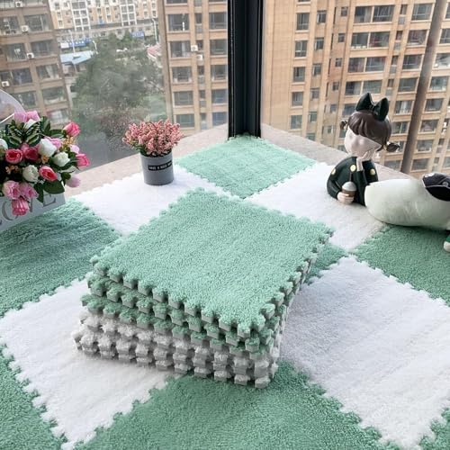 12 Stück/11,52 Quadratfuß Ineinander Greifende Puzzle-Bodenmatte Aus Schaumstoff, 12 X 12 X 0,4 Zoll Dicke Spielmatte Aus Plüschschaumstoff-Bodenfliesen(White+Mint Green,0.6cm) von NMVAWIPT