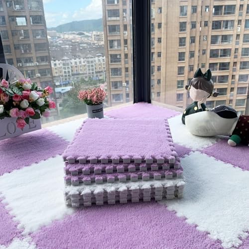 12 Stück/11,52 Quadratfuß Ineinander Greifende Puzzle-Bodenmatte Aus Schaumstoff, 12 X 12 X 0,4 Zoll Dicke Spielmatte Aus Plüschschaumstoff-Bodenfliesen(White+Purple,0.6cm) von NMVAWIPT