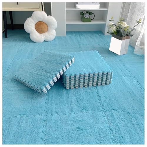 12 Stück 30 X 30 cm Ineinander Greifende Puzzle-Teppichfliesen Mit Kanten, Bodenteppichfliesen Aus Plüschschaum, Flauschige Quadratische Schaumstoffmatte(Dark Blue) von NMVAWIPT