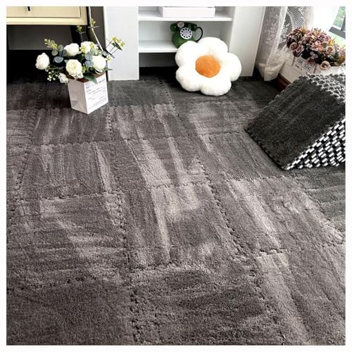 12 Stück 30 X 30 cm Ineinander Greifende Puzzle-Teppichfliesen Mit Kanten, Bodenteppichfliesen Aus Plüschschaum, Flauschige Quadratische Schaumstoffmatte(Gray) von NMVAWIPT