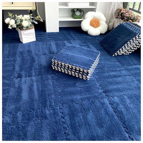 12 Stück 30 X 30 cm Ineinander Greifende Puzzle-Teppichfliesen Mit Kanten, Bodenteppichfliesen Aus Plüschschaum, Flauschige Quadratische Schaumstoffmatte(Navy Blue) von NMVAWIPT