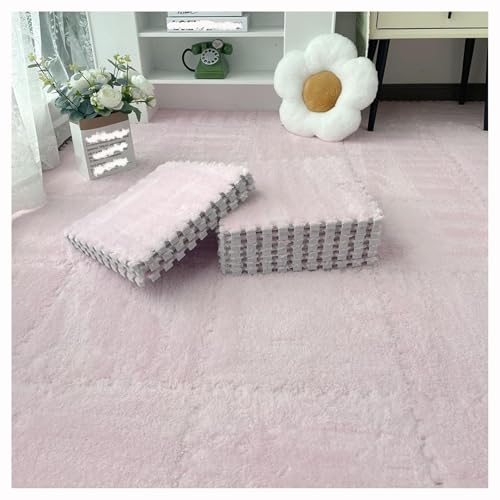 12 Stück 30 X 30 cm Ineinander Greifende Puzzle-Teppichfliesen Mit Kanten, Bodenteppichfliesen Aus Plüschschaum, Flauschige Quadratische Schaumstoffmatte(Pink) von NMVAWIPT