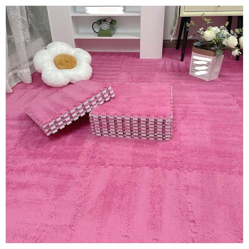 12 Stück 30 X 30 cm Ineinander Greifende Puzzle-Teppichfliesen Mit Kanten, Bodenteppichfliesen Aus Plüschschaum, Flauschige Quadratische Schaumstoffmatte(Rose Red) von NMVAWIPT