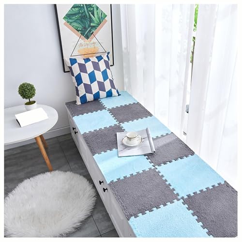 12 Stück Waschbare Spielmatten for Den Heim-Puzzleboden, Puzzle-Teppiche In Quadratform, 12 X 12 Zoll Große, Ineinander Greifende Plüsch-Teppichfliesen(Blue+Gray,1cm) von NMVAWIPT