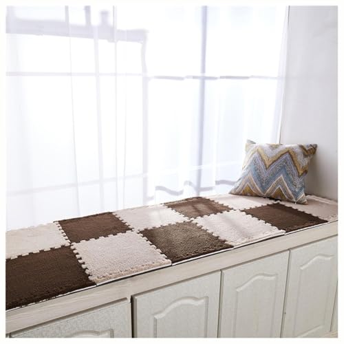 12 Stück Waschbare Spielmatten for Den Heim-Puzzleboden, Puzzle-Teppiche In Quadratform, 12 X 12 Zoll Große, Ineinander Greifende Plüsch-Teppichfliesen(Coffee+Light Brown,0.6cm) von NMVAWIPT